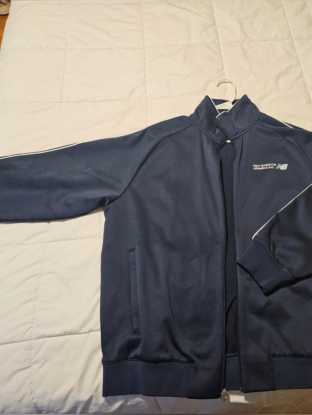 Men's Navy New Balance Athletic Track Jacket with White Piping